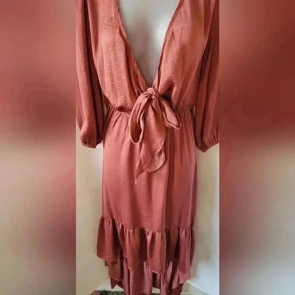 BaeVely high-low tie front dress, size medium, color Baked Rose - Picture 3 of 12